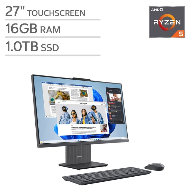 Lenovo IdeaCentre 27" Touchscreen All-in-One Desktop - AMD Ryzen 5 8645HS, 16GB RAM, 1TB SSD