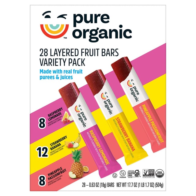 Pure Organic Layered Fruit Bars, Variety Pack, 28 Count, 0.63 oz Each