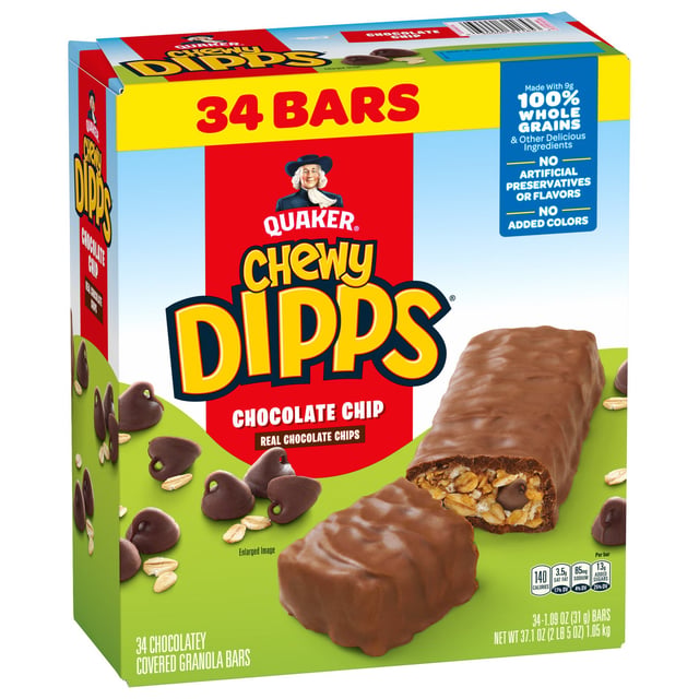 Quaker Chewy Dipps Granola Bars, Chocolate Chip, 34 Count, 1.09 oz Each