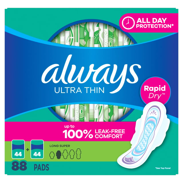 Always Ultra Thin Advanced Long Pads, 88 Count