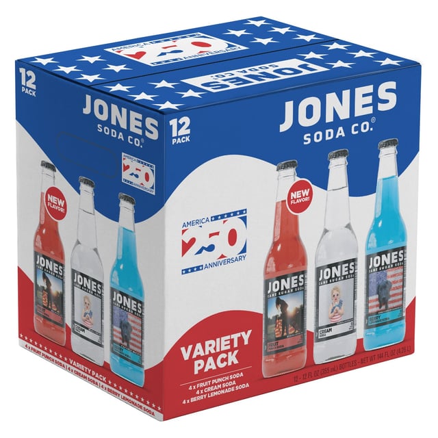 Jones Soda Co. America 250th Anniversary Variety Pack, 12 x 12 FL OZ