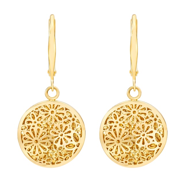 14kt Yellow Gold Floral Design Earrings Made in Italy