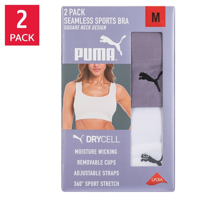 PUMA Women's Square Neck Sports Bra 2-Pack