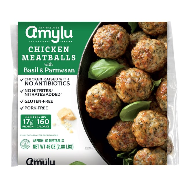 Amylu Antibiotic Free Chicken Meatballs with Basil & Parmesan 46 oz (2.875 lbs)