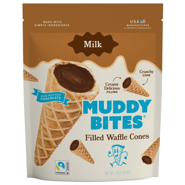 Muddy Bites Milk Chocolate Filled Waffle Cones, 16 oz