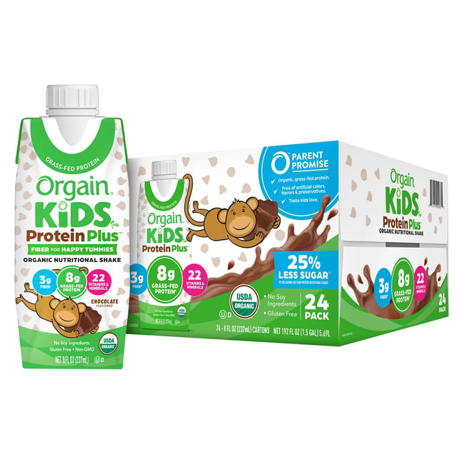 Orgain Organic Kids Nutritional Shake, Chocolate, 8 fl oz, 24-Pack