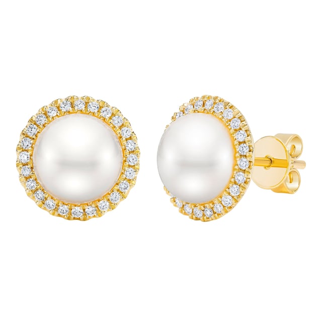 14kt Yellow Gold 0.25 CTW Diamond & Freshwater Cultured 8-9mm Pearl Earrings