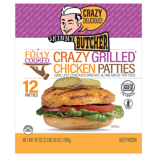 The Skinny Butcher Crazy Grilled Chicken Patties, 12 Count, 2.625 lbs