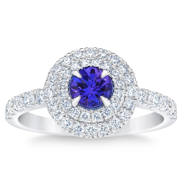 14KT White Gold 0.54 CTW VS2 I Diamond & 5mm Tanzanite Ring