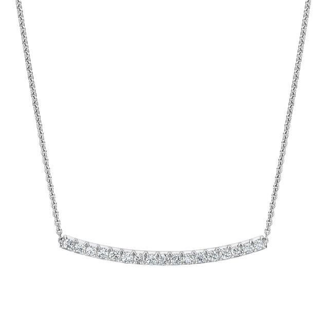 14KT White Gold VS2 I 1.00 CTW Round Diamond Bar Necklace