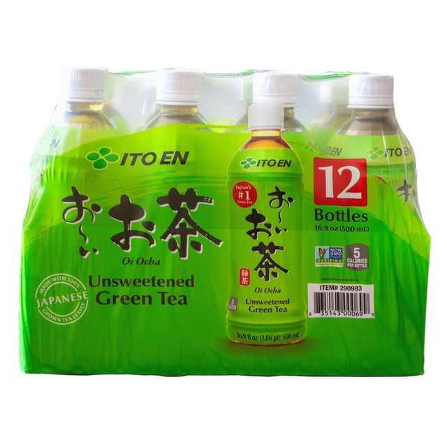 Ito En Oi Ocha Unsweetened Green Tea, 12 Pack, 16.9 fl oz Bottles