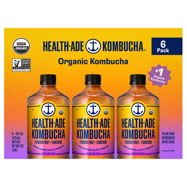 Health-Ade Organic Kombucha Passion Fruit Tangerine, 6 x 16 FL OZ