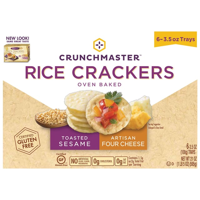 Crunchmaster Artisan Four Cheese & Toasted Sesame Rice Crackers, 6 Pack, 3.5 oz Each