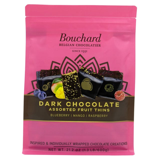 Bouchard Dark Chocolate Assorted Fruit Thins 21.2 oz Bag