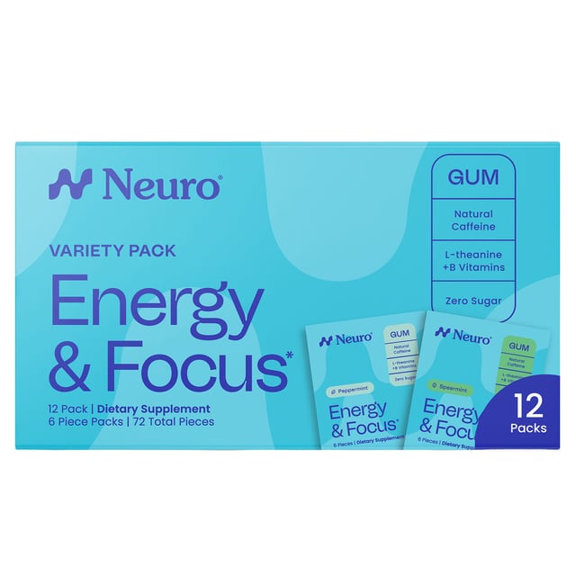 Neuro Energy & Focus Gum, Mint Variety Pack — Peppermint & Spearmint, 12 Packs