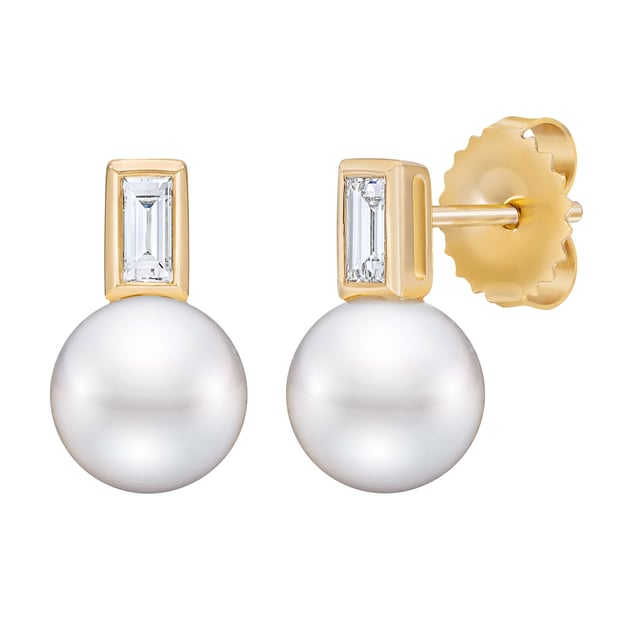 14kt Yellow Gold 0.27 ctw Diamond & Freshwater Cultured Pearl 7.5-8mm Earrings