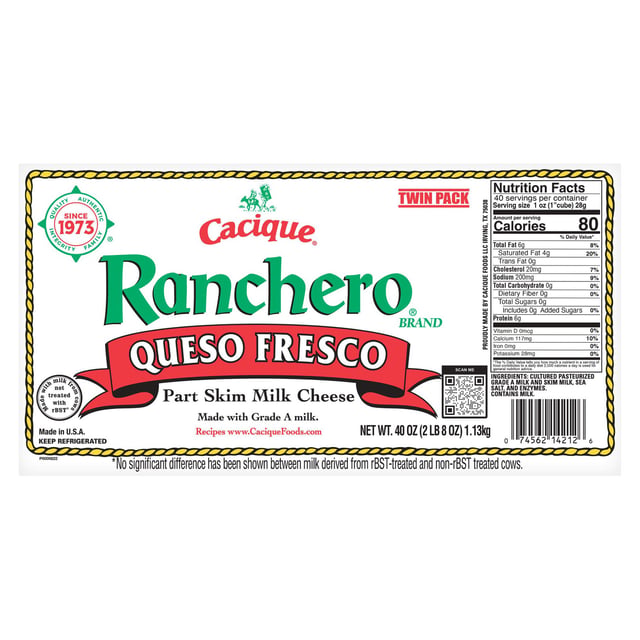 Cacique Ranchero Queso Fresco, 2/1.25 lb