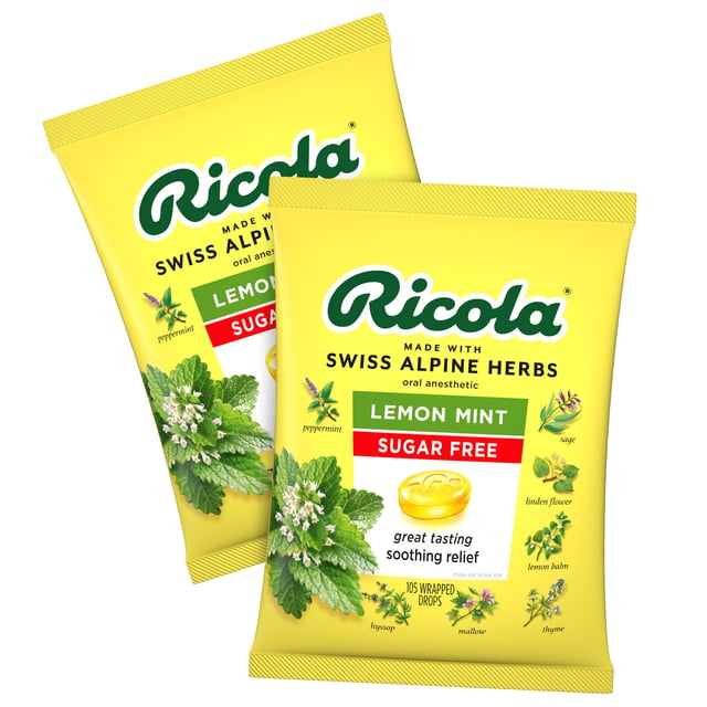 Ricola Sugar Free Lemon Mint Drops, 2 x 105 Count