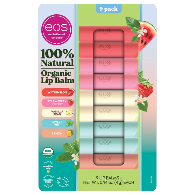 eos Natural USDA Organic Lip Balm, 9 Sticks Assorted Flavors