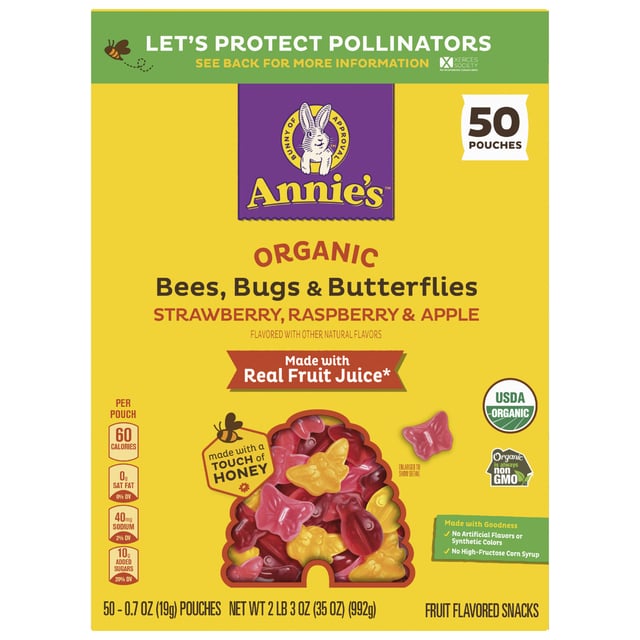 Annie's Organic Bees, Bugs, Butterflies Fruit Snacks, 50 Pouches, 0.7 oz Each