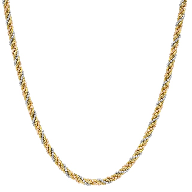 14KT Tri-Color Gold 3mm Rope Necklace 18" Made in Italy