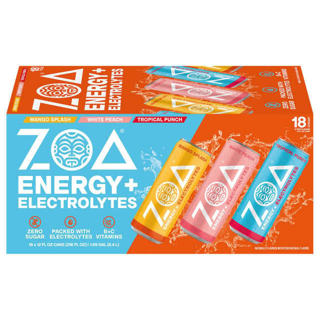 ZOA Energy+ Electrolytes Zero Sugar Variety Pack, 18 Cans, 12 fl oz