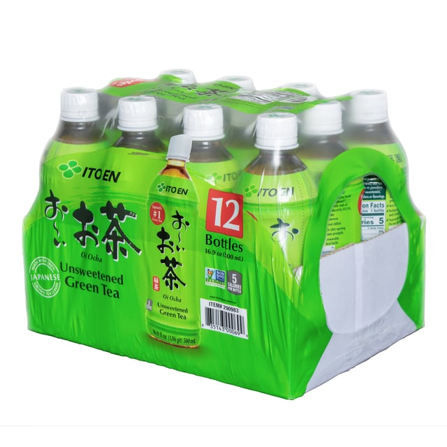 Ito En Oi Ocha Unsweetened Green Tea, 12 Pack, 16.9 fl oz Bottles