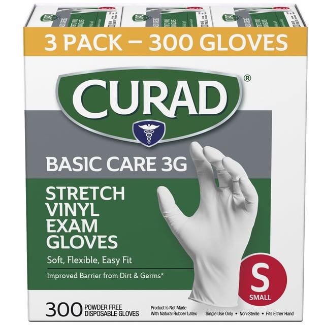 Curad 3G Vinyl Gloves Small 3/100CT