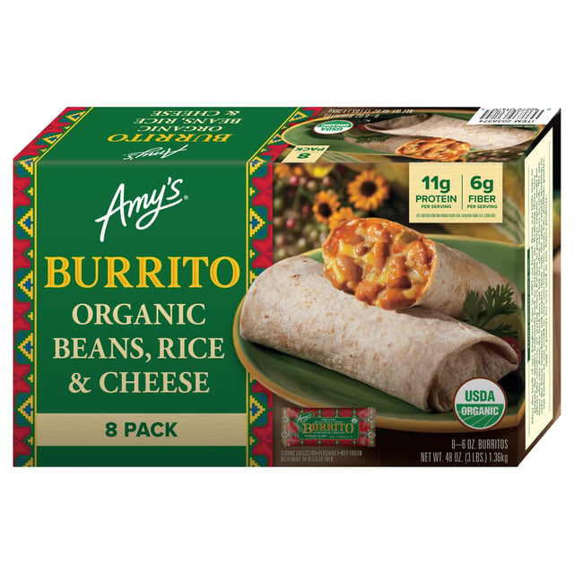 Amy's Organic Bean, Rice & Cheese Burrito, 8 Count, 48 oz