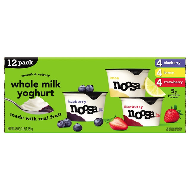 Noosa Yogurt Variety Pack - Blueberry, Strawberry Rhubarb, and Lemon 12 Pack, 4 oz Each (3 lbs)