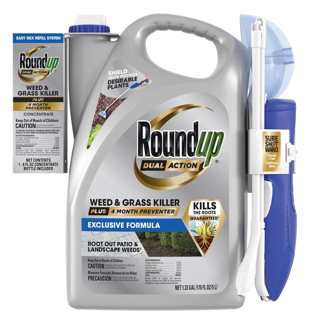 Roundup Dual Action Weed & Grass Killer Plus 4 Month Preventer with Easy Mix Refill, 1.33 Gallon