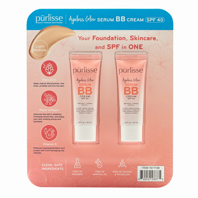 Purlisse Ageless Glow Serum BB Cream SPF 40, 1.4 fl oz, 2-Pack