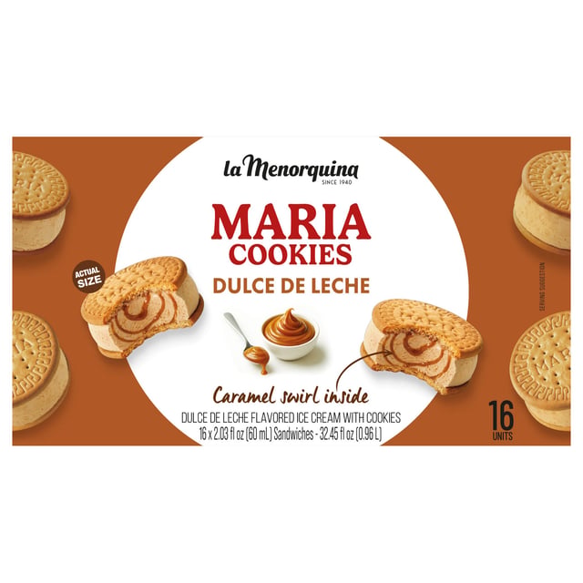 La Menorquina Maria Cookies Dulce de Leche Caramel Ice Cream Sandwich 16 CT