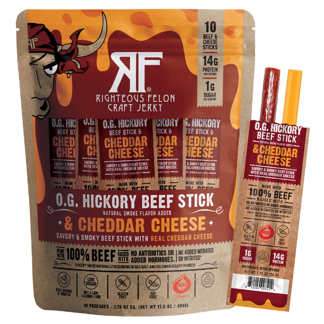 Righteous Felon Beef & Cheese Stick Caddy, 10-Pack (1.75 oz Each)