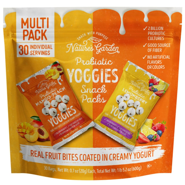 Nature's Garden Probiotic Yoggies Snack Packs, Variety Pack, 0.7 oz, 30 ct