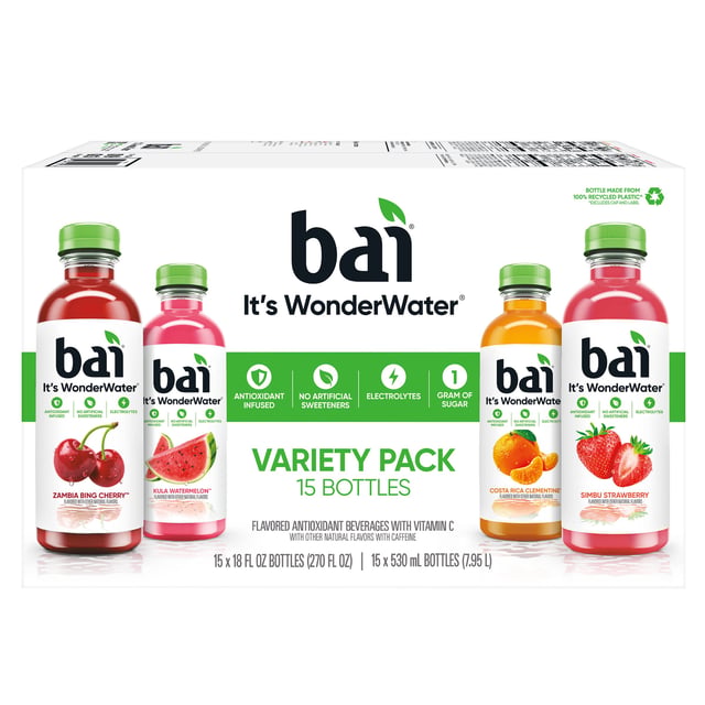 Bai Fruit Variety Pack, 15 Count, 18 fl oz Bottles