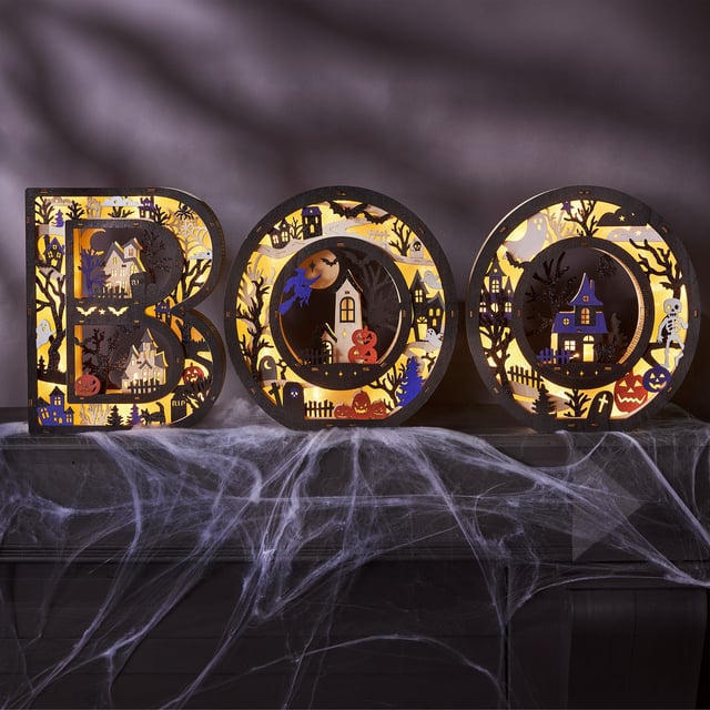 BOO Wood Letters with LED Lights, Set of 3
