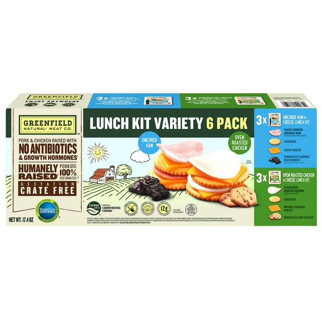 Greenfield Natural Meat Co. Lunch Kit Variety 6-Pack, Ham & Chicken, 6 x 2.9 oz