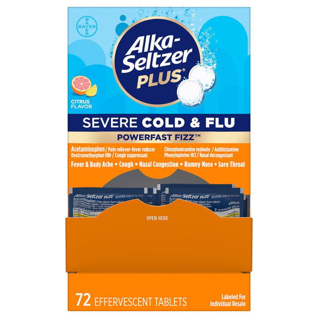 Alka-Seltzer Plus Severe Cold & Flu PowerFast Fizz Citrus Effervescent Tablets, 72 ct