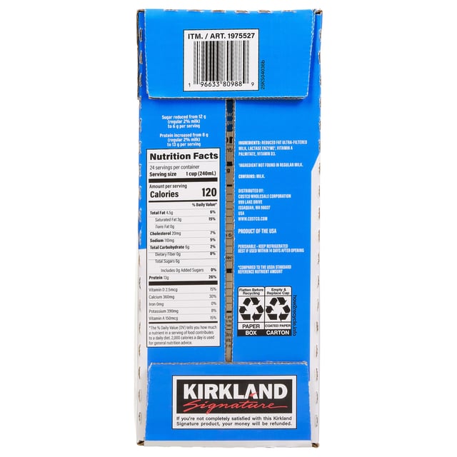 Kirkland Signature Ultra Filtered Lactose Free 2% Milk, 3 x 64 oz
