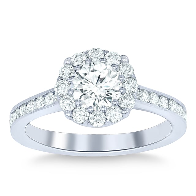 Platinum VS2 I 1.50 ctw Round Diamond Halo Ring (0.90 ct Center)