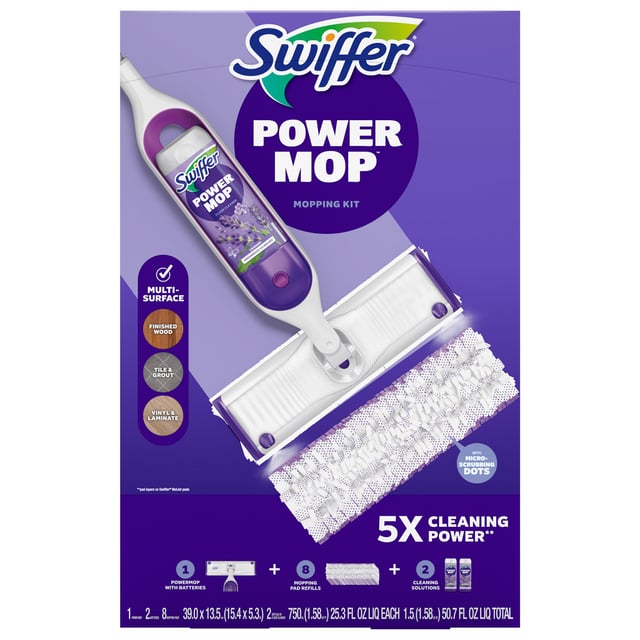 Swiffer PowerMop Starter Kit - 1 Mop, 2 Solution Bottles & 8 Pads
