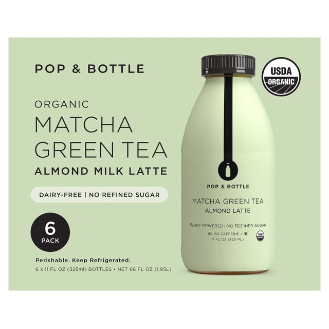 Pop & Bottle Matcha Green Tea Latte Almond Milk 6 CT 11 oz