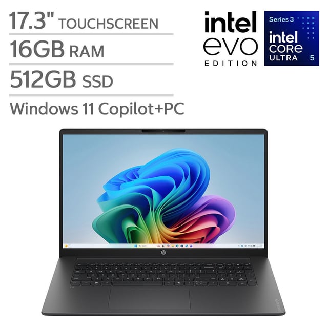 HP 17.3" Touchscreen Laptop - Intel Core Ultra 5, 16GB RAM, 512GB SSD