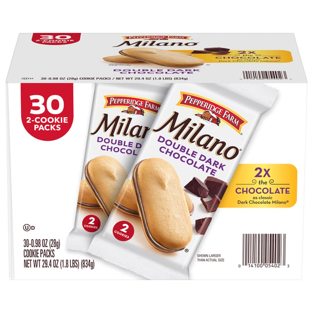 Pepperidge Farm Milano Double Dark Chocolate Cookies, 30 Pack, 0.98 oz Each
