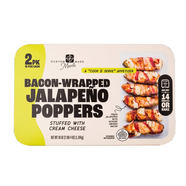 Custom Made Meals Bacon Wrapped Jalapeño Poppers, 2 Pack, 10 Count Each