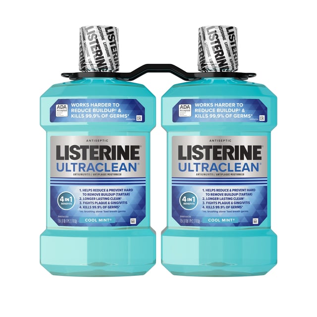 Listerine UltraClean Mouthwash, Cool Mint, 2-Pack of 1.5 Liter Bottles
