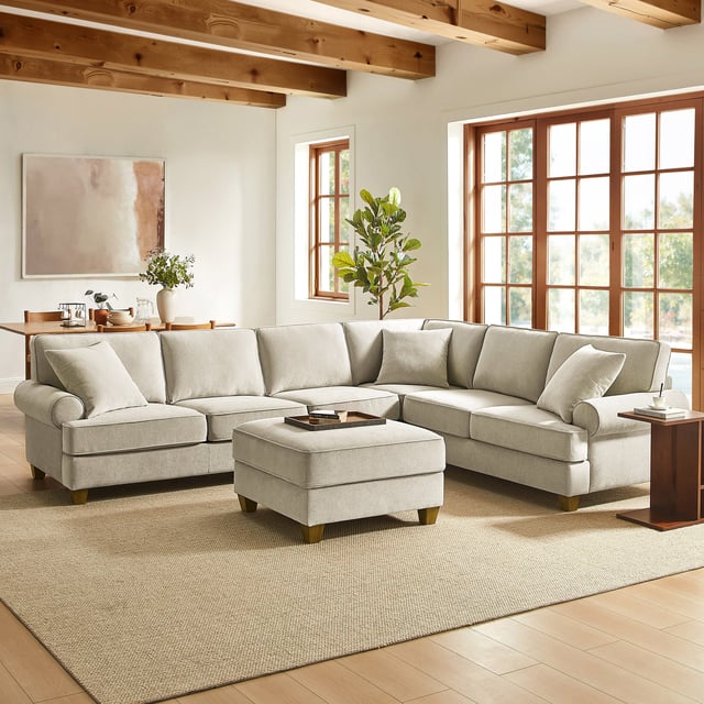 Aiden & Ivy Hazel Fabric Sectional with Storage Ottoman