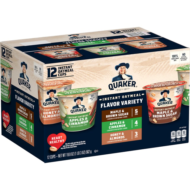 Quaker Instant Oatmeal Cups, Variety Pack, 12-Count