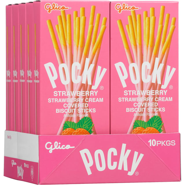 Pocky Strawberry Cream Covered Biscuit Sticks, 1.41 oz, 10 ct